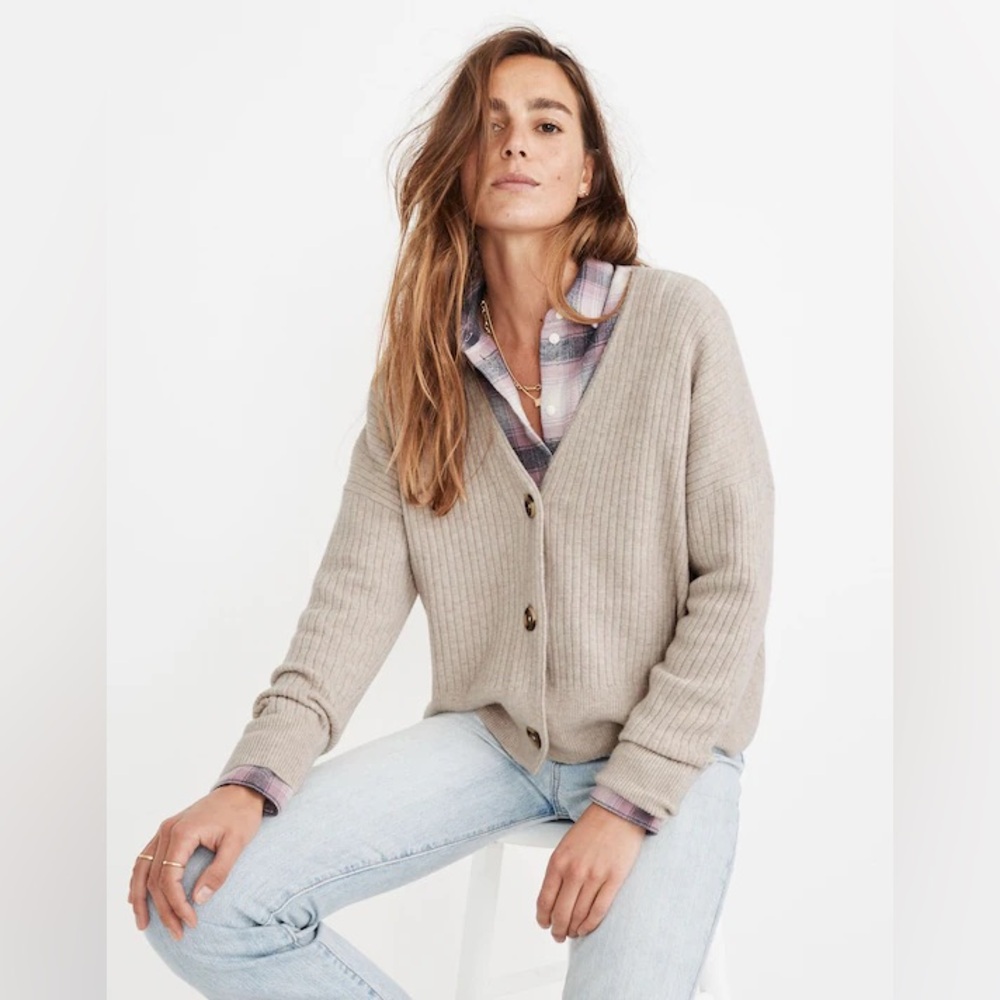 NWT Madewell Heather Linen Cameron Ribbed Cardigan Sweater in Coziest Yarn